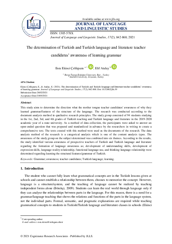(PDF) The determination of Turkish and Turkish language and literature ...