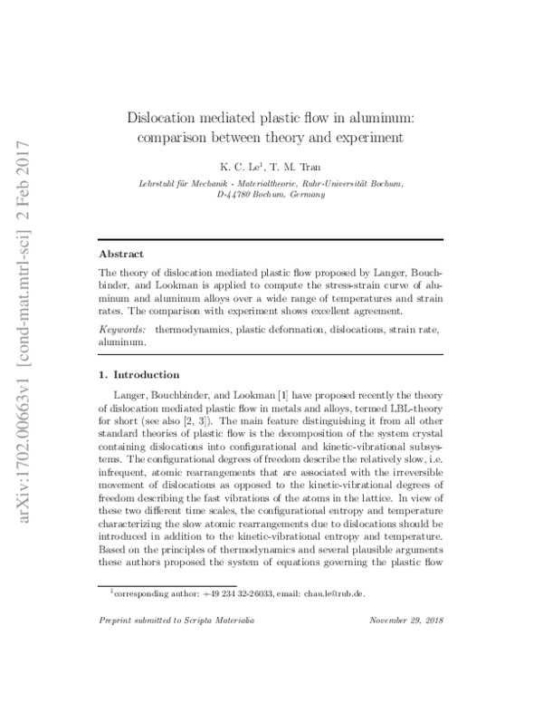 (PDF) Dislocation mediated plastic flow in aluminum: Comparison between ...