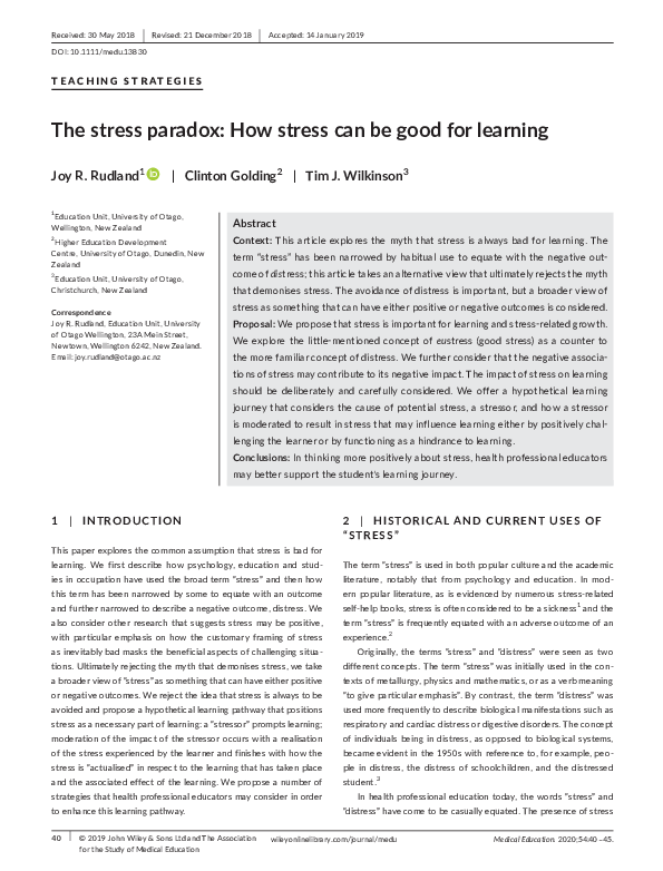 (PDF) The stress paradox: how stress can be good for learning