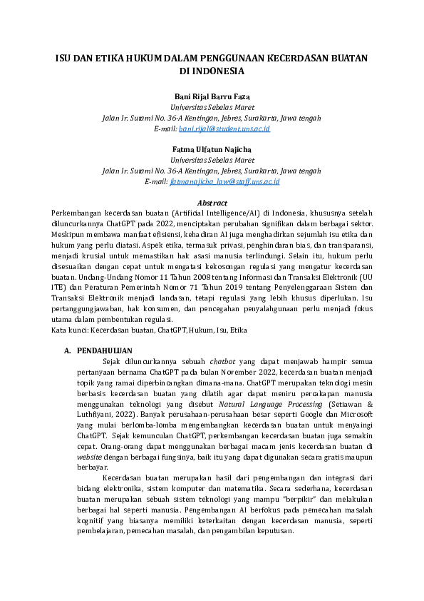 (PDF) ISU DAN ETIKA HUKUM DALAM PENGGUNAAN KECERDASAN BUATAN DI INDONESIA