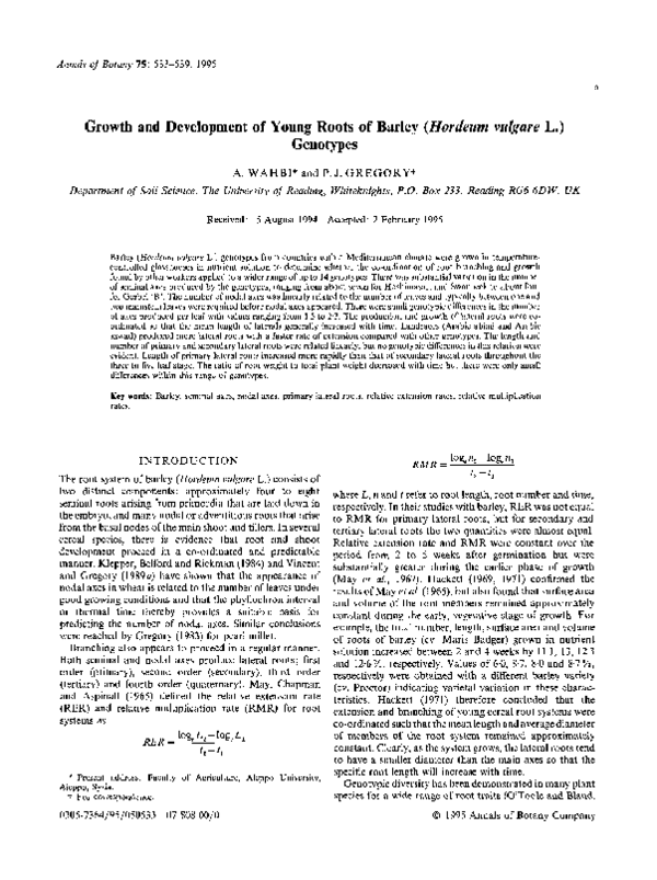 (PDF) Growth and Development of Young Roots of Barley (Hordeum vulgare ...