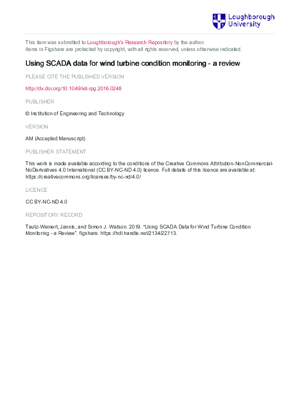 (PDF) Using SCADA data for wind turbine condition monitoring – a review