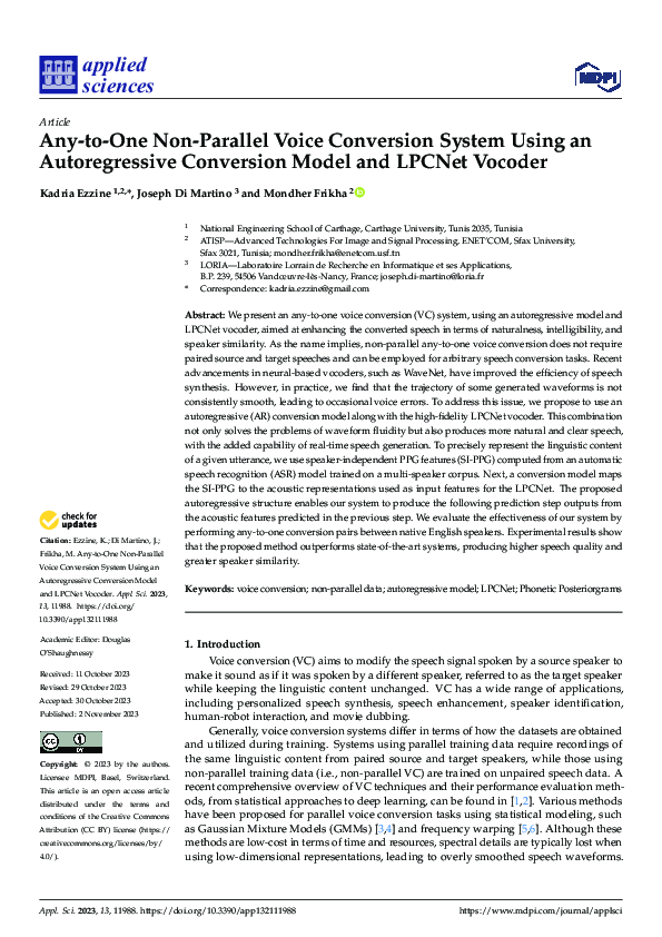 (PDF) Any-to-One Non-Parallel Voice Conversion System Using an ...