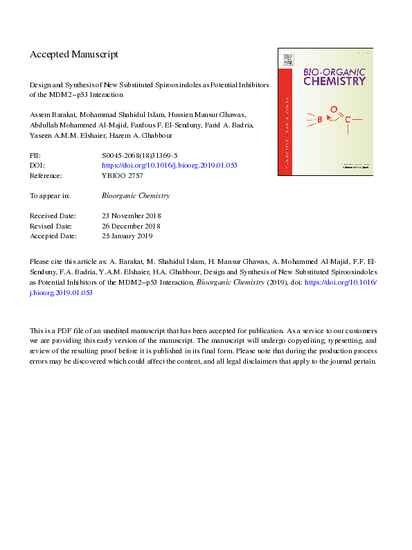 (PDF) Design and synthesis of new substituted spirooxindoles as ...