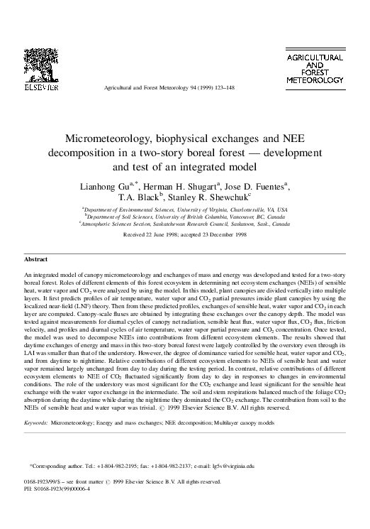Micrometeorology, biophysical exchanges and NEE decomposition in a two-story boreal forest — development and test of an integrated model