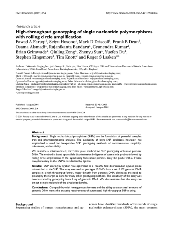 (PDF) High-throughput genotyping of single nucleotide polymorphisms ...