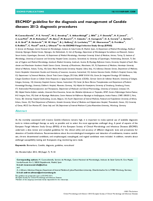 (PDF) ESCMID guideline for the diagnosis and management of Candida ...