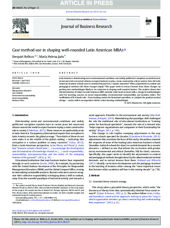 (PDF) Case method use in shaping well-rounded Latin American MBAs