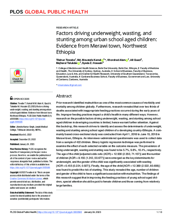 (PDF) Factors driving underweight, wasting, and stunting among urban ...