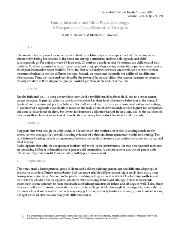 (DOC) Family interaction and child psychopathology: A comparison of two ...