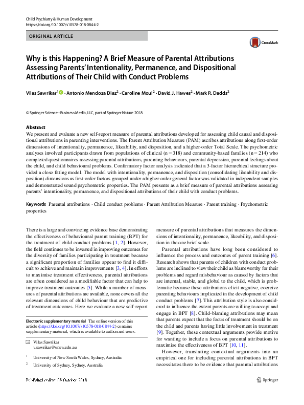 (PDF) Why is this Happening? A Brief Measure of Parental Attributions ...