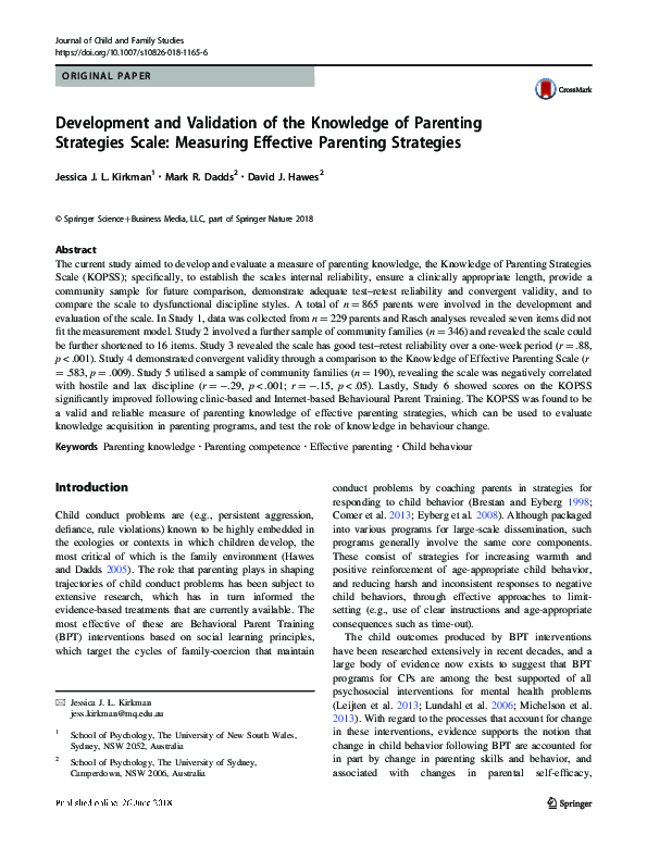 (PDF) Development and Validation of the Knowledge of Parenting ...