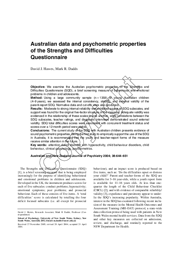 (PDF) Australian data and psychometric properties of the Strengths and ...