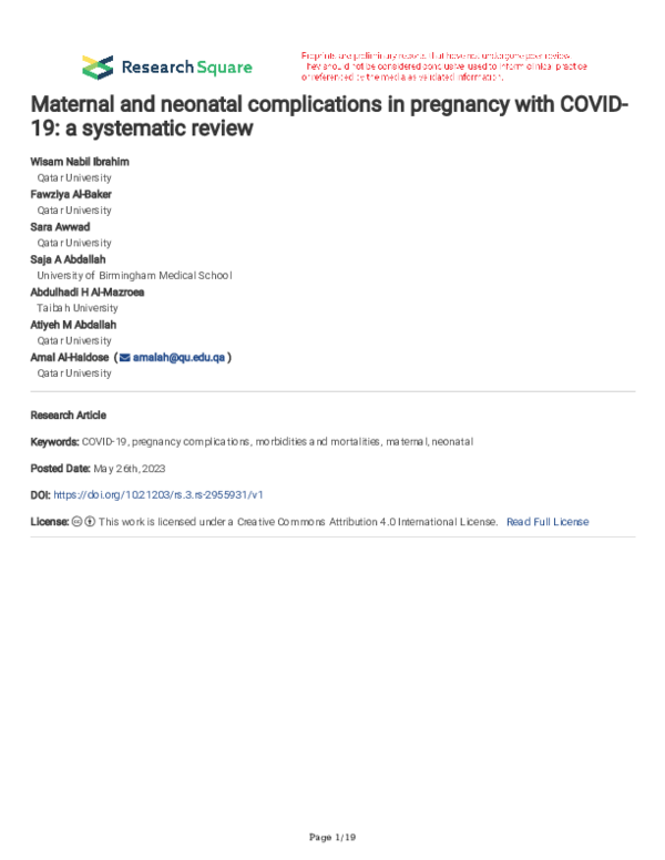 (PDF) Maternal and neonatal complications in pregnancy with COVID-19: a ...