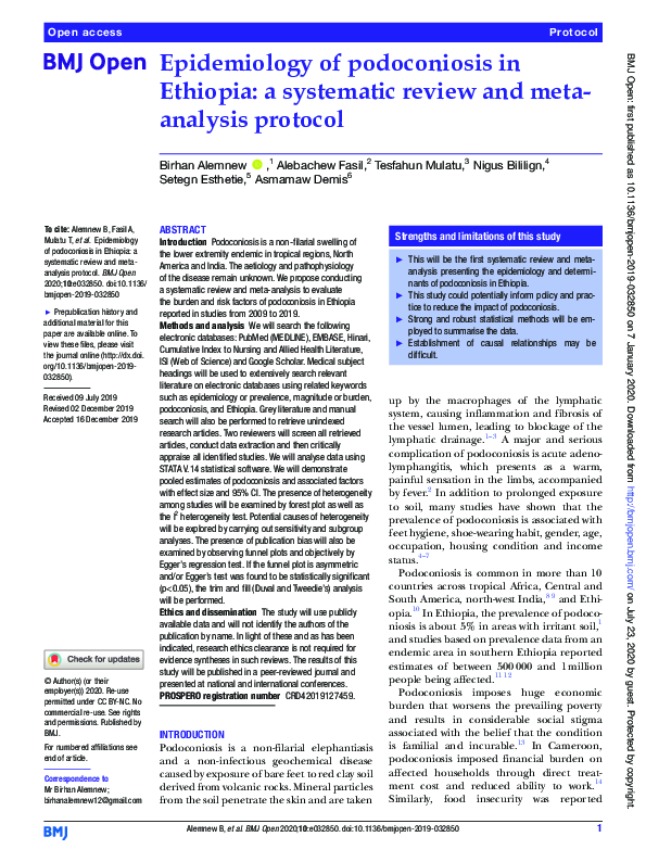 (PDF) Epidemiology of podoconiosis in Ethiopia: a systematic review and ...