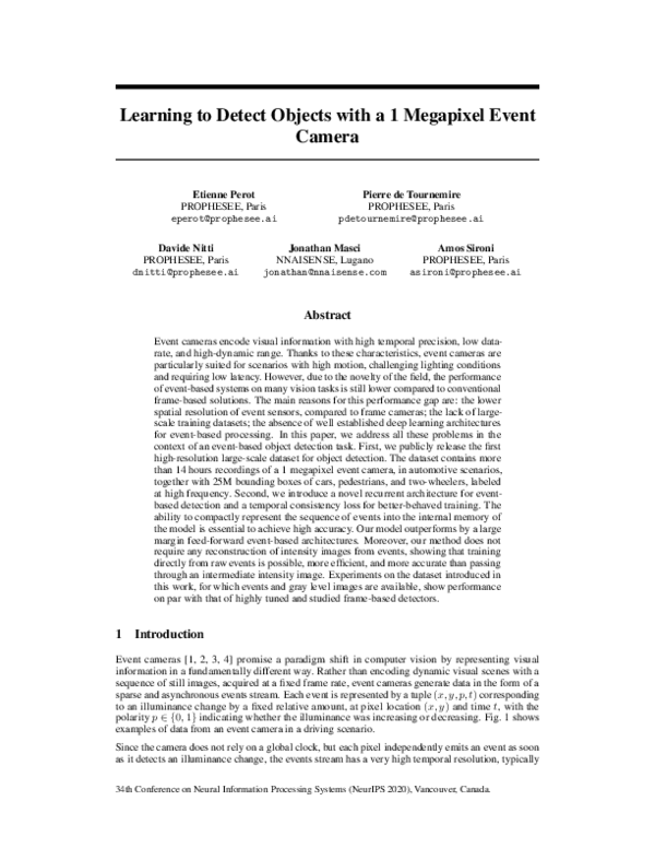 (PDF) Learning to Detect Objects with a 1 Megapixel Event Camera