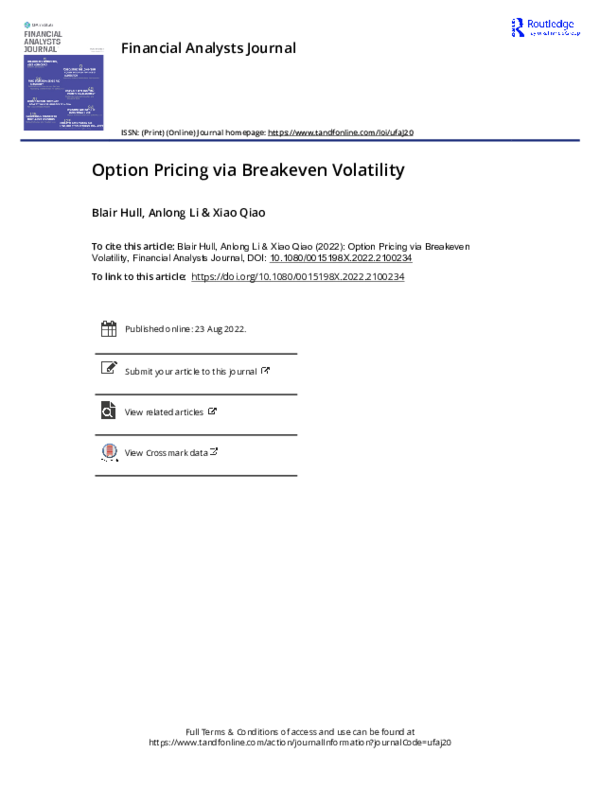 (PDF) Option Pricing via Breakeven Volatility