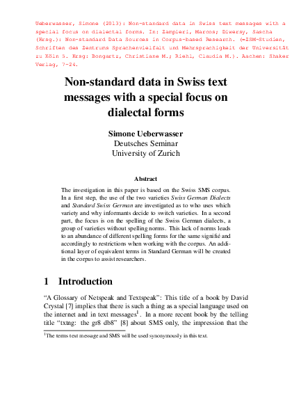 (PDF) Non-standard data in Swiss text messages with a special focus on ...