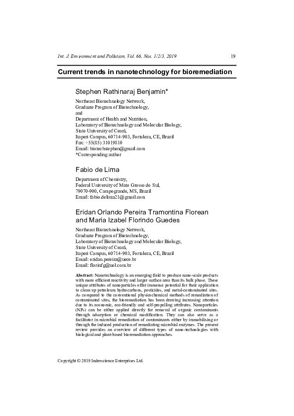 (PDF) Current trends in nanotechnology for bioremediation