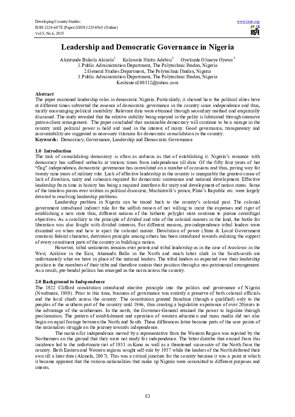 (PDF) Leadership and Democratic Governance in Nigeria