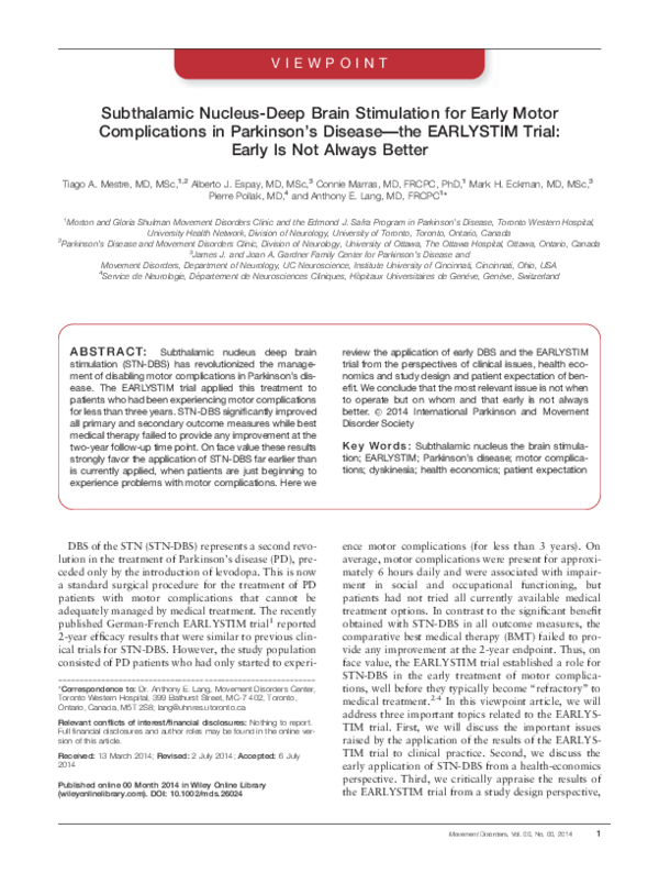 (PDF) Subthalamic nucleus deep brain stimulation for the treatment of ...