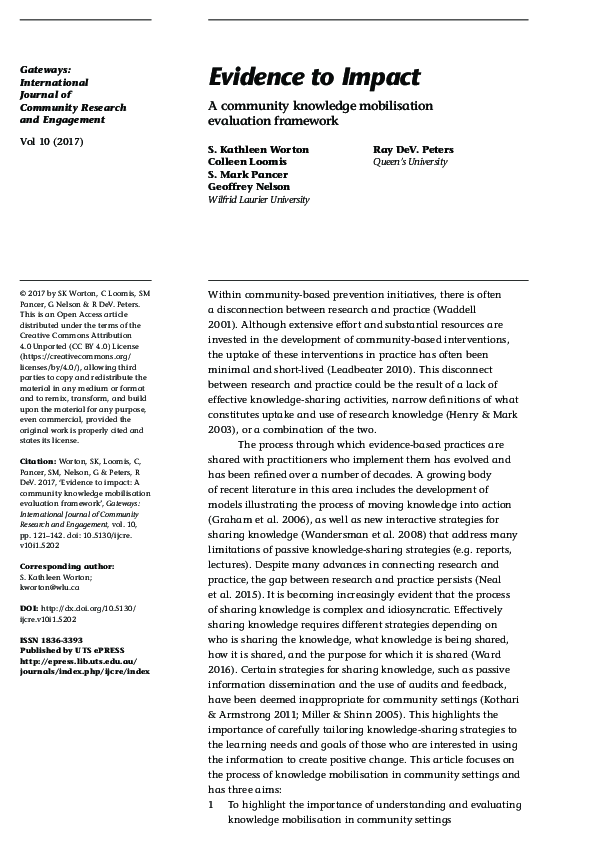 (PDF) Evidence to impact: A community knowledge mobilisation evaluation ...