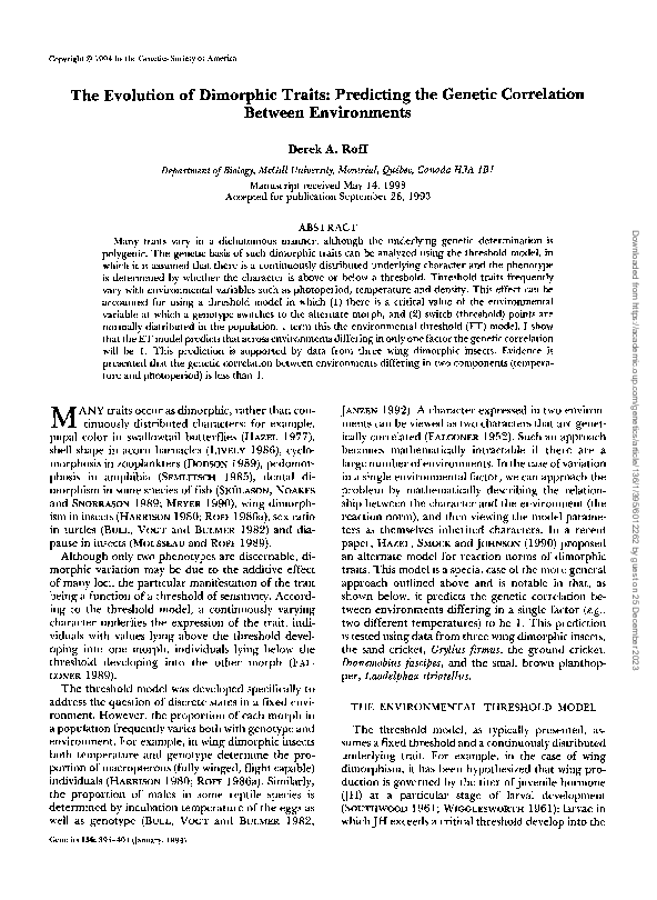 (PDF) The evolution of dimorphic traits: predicting the genetic ...