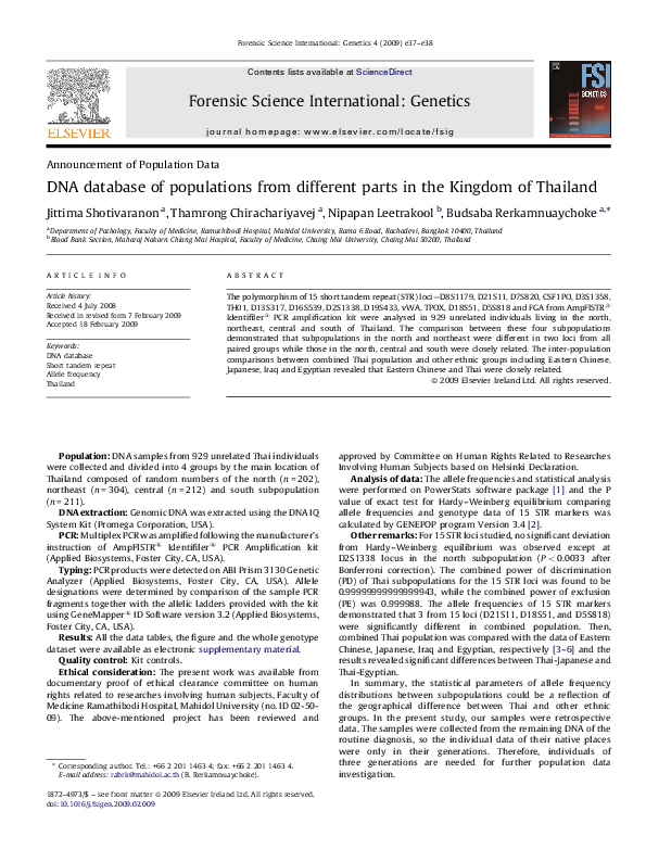 (PDF) DNA database of populations from different parts in the Kingdom ...