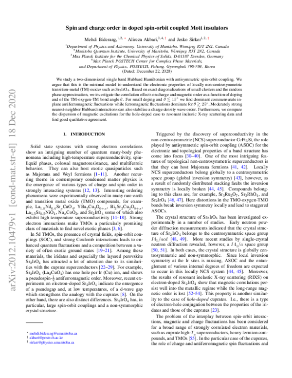 (PDF) Spin and charge order in doped spin-orbit coupled Mott insulators