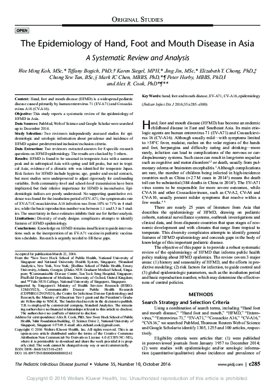 (PDF) The Epidemiology of Hand, Foot and Mouth Disease in Asia