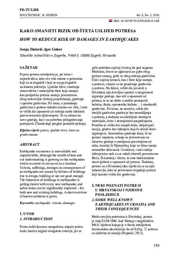 (PDF) Kako smanjiti rizik od šteta uslijed potresa