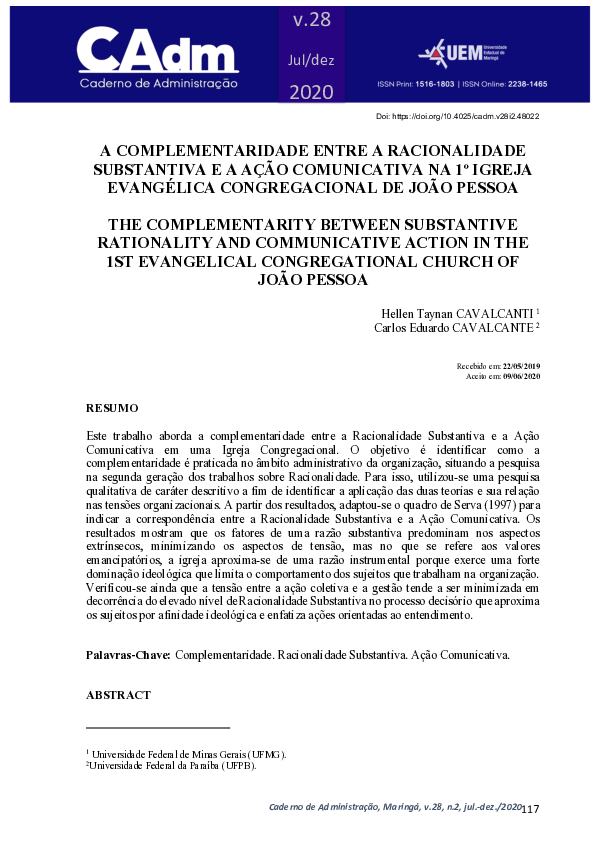 (PDF) A Complementaridade Entre a Racionalidade Substantiva e a Ação ...