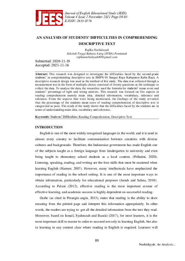 (PDF) An Analysis of Students’ Difficulties in Comprehending ...