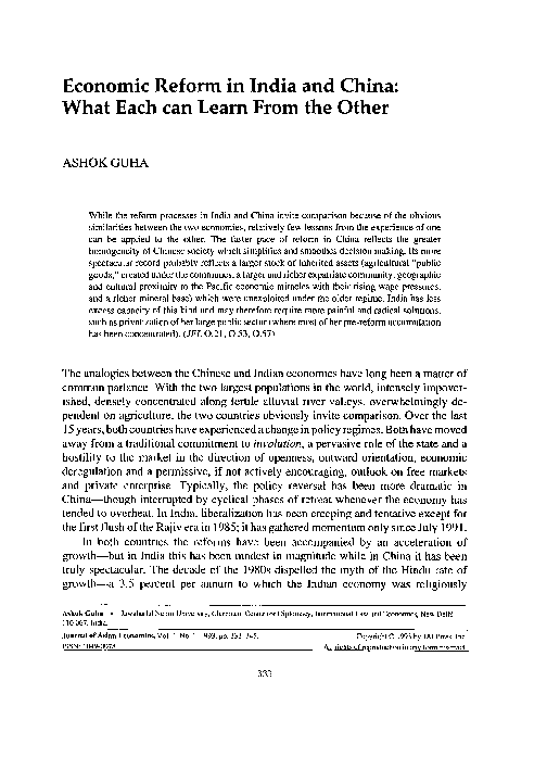 (PDF) Economic reform in India and China: What each can learn from the ...