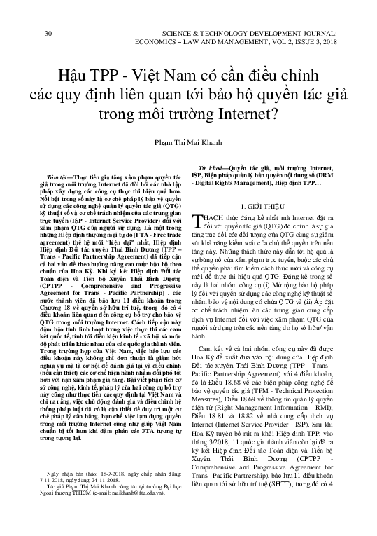 (PDF) Post TPP - Should Vietnam revise Internet copyright regulations?