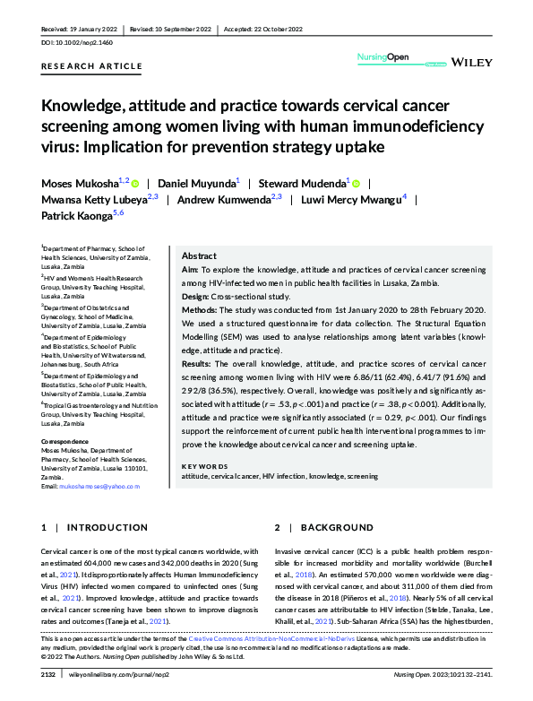 (PDF) Knowledge, attitude and practice towards cervical cancer ...