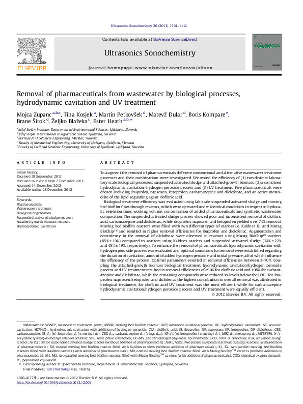 (PDF) Removal of Pharmaceuticals from Wastewater by Membrane and ...