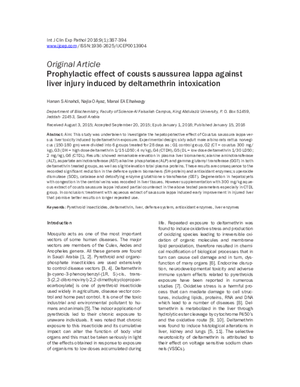 (PDF) Prophylactic effect of cousts saussurea lappa against liver ...