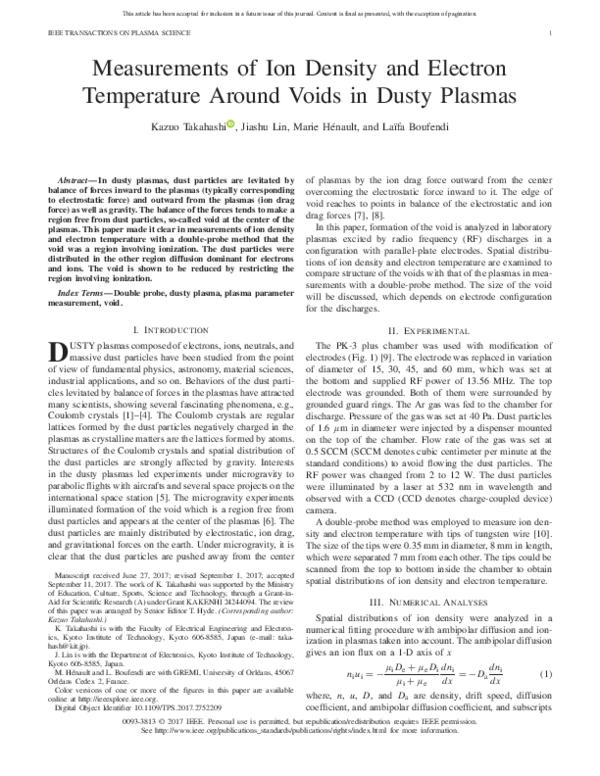 (PDF) Measurements of Ion Density and Electron Temperature Around Voids ...