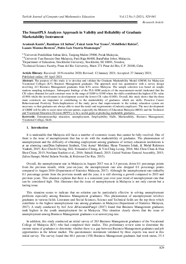 Pdf The Smartpls Analyzes Approach In Validity And Reliability Of