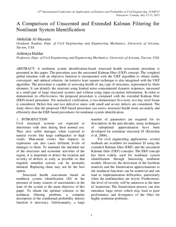 (PDF) A comparison of unscented and extended Kalman filtering for ...
