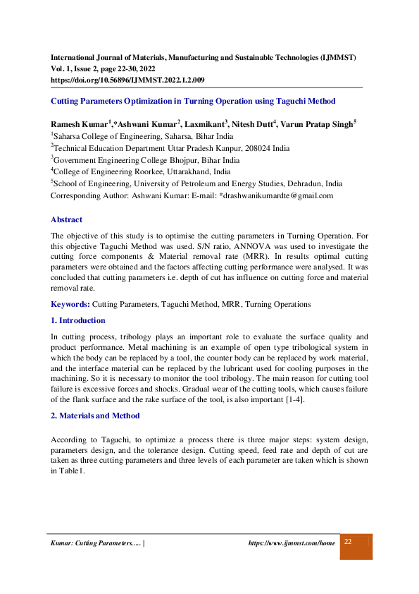 (PDF) Cutting Parameters Optimization in Turning Operation using ...