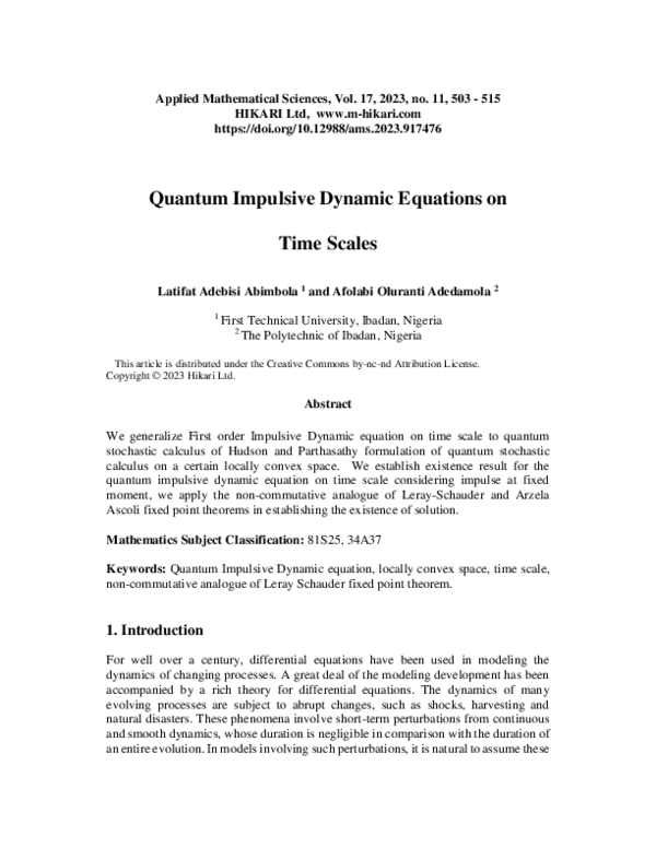 (PDF) Quantum impulsive dynamic equations on time scales