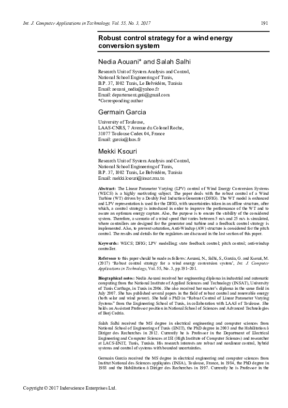 (PDF) Robust control strategy for a wind energy conversion system