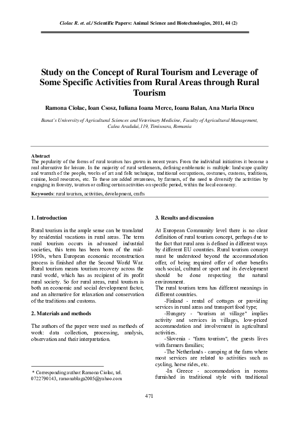 (PDF) Study on the Concept of Rural Tourism and Leverage of Some ...