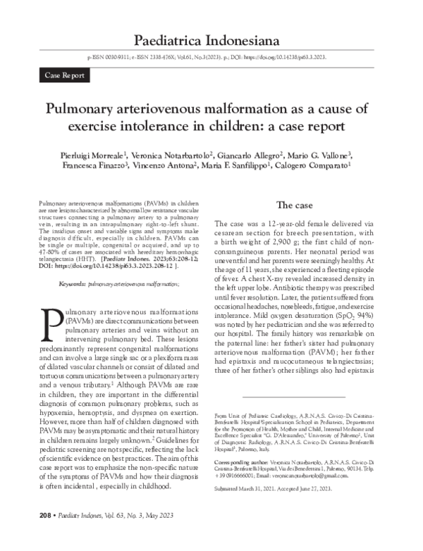 (PDF) Pulmonary Arteriovenous Malformation as a Cause of Exercise ...