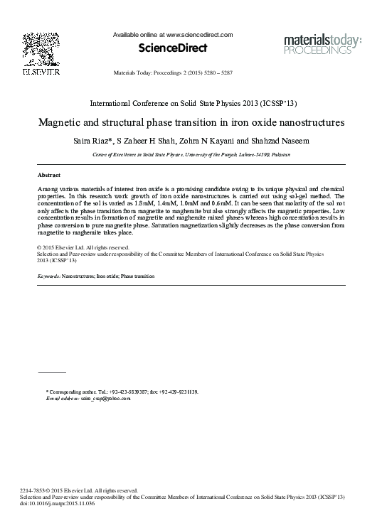 (PDF) Magnetic and Structural Phase Transition in Iron Oxide Nanostructures