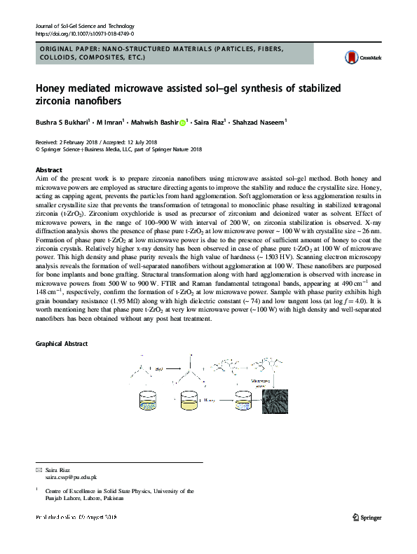 (PDF) Honey mediated microwave assisted sol–gel synthesis of stabilized ...