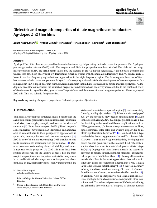 (PDF) Dielectric and magnetic properties of dilute magnetic ...