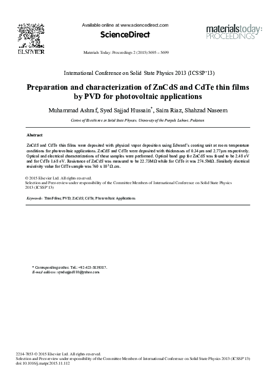 (PDF) Preparation and Characterization of ZnCdS and CdTe Thin Films by ...
